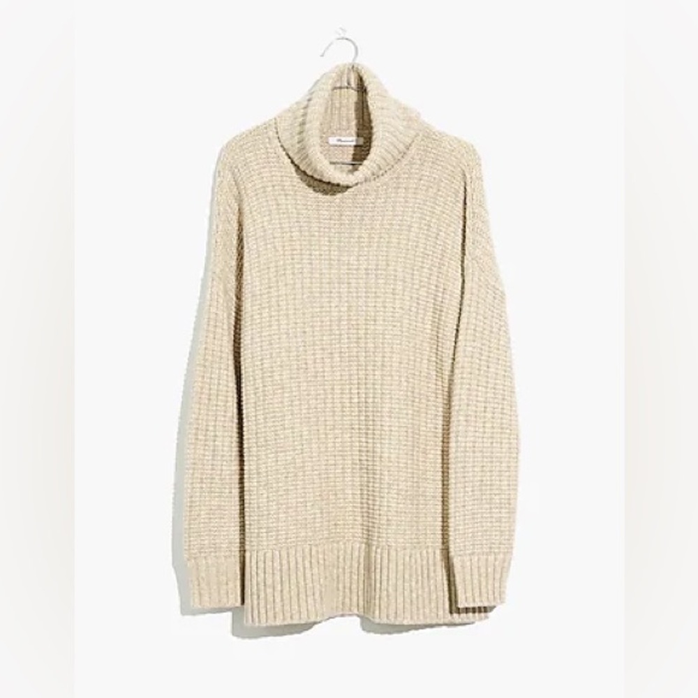 Madewell Ribbed Turtleneck Tunic Sweater in Heather Sand